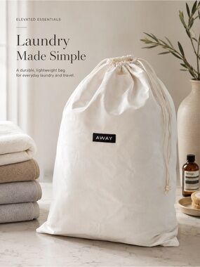 Away Canvas Travel Laundry Bag - Cream with Black Logo